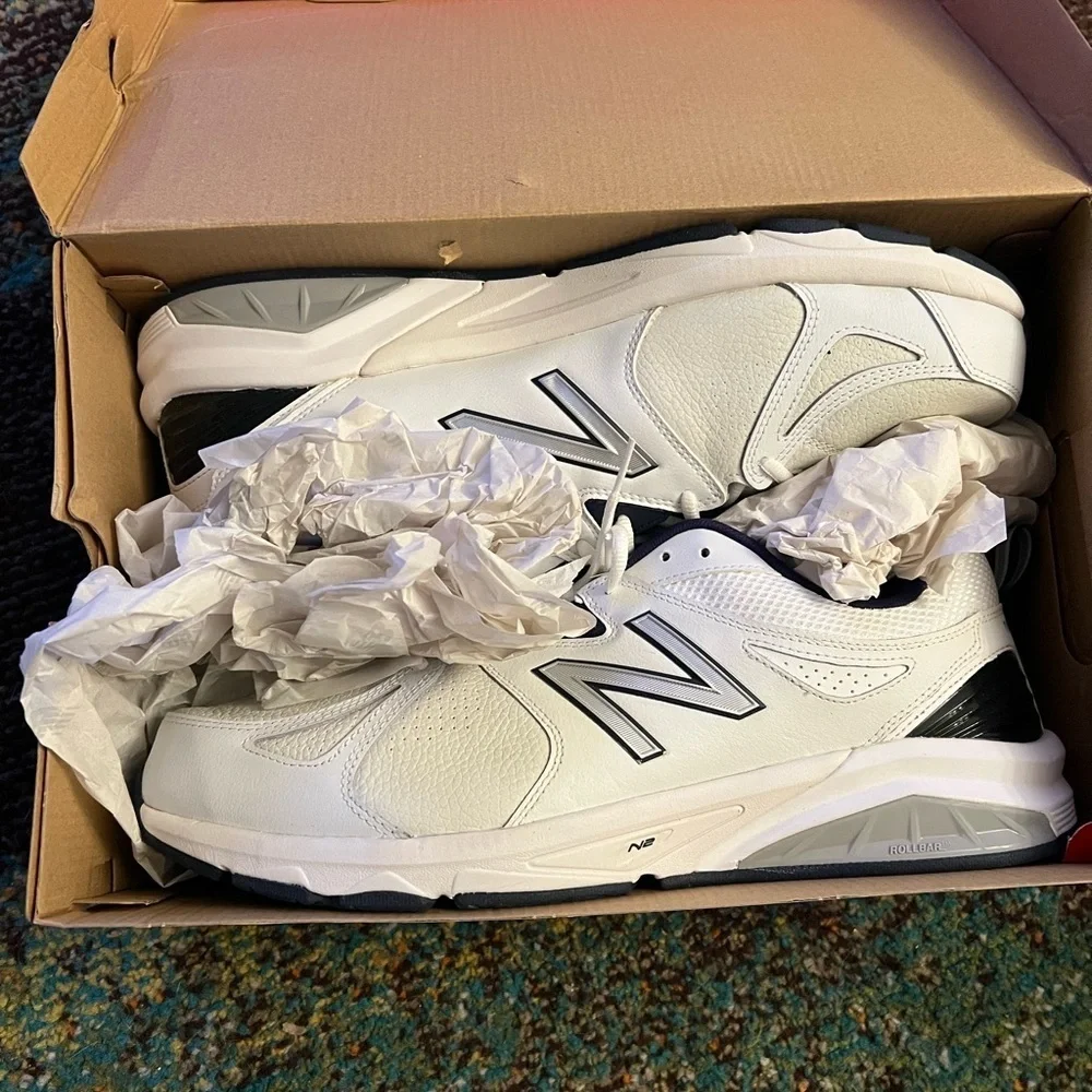 New Balance White and Navy Sneakers